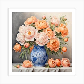 Peonies In A Blue Vase Art Print