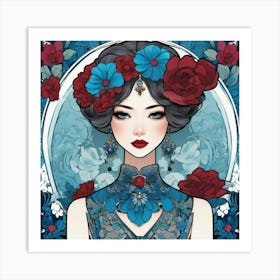 Woman in flowers Art Print