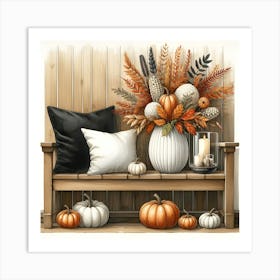 Fall Pumpkins On A Bench Art Print