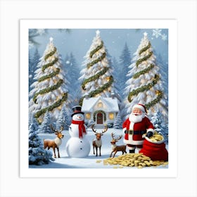 Christmas Scene With Santa Claus 3 Art Print