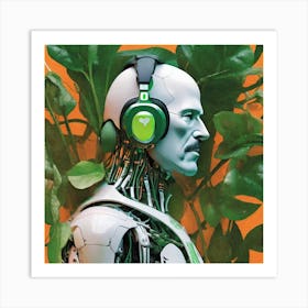 Robot With Headphones Art Print