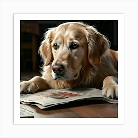 Golden Retriever Reading Newspaper Art Print