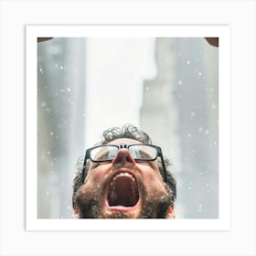 Man Yelling In The Rain Art Print