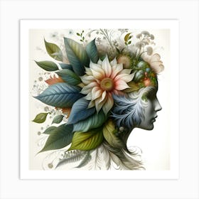 Portrait Of A Woman With Flowers Art Print