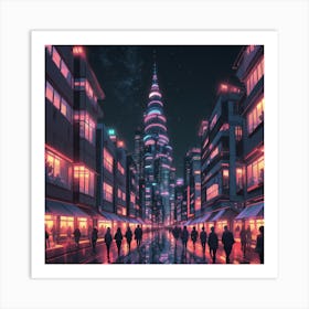 Futuristic City At Night Art Print