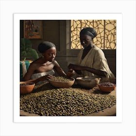 Two Women Preparing Coffee Beans Art Print