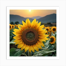 Sunflower Field At Sunset Art Print