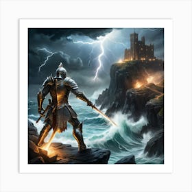 Fantasy Battle Scene On A Cliffside Art Print