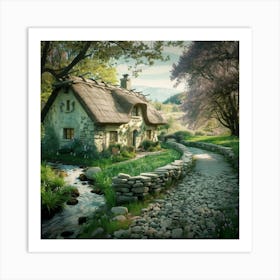 Cottage By The Stream 2 Art Print