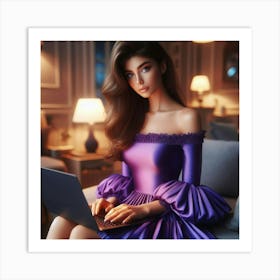 Beautiful Woman With Laptop 2 Art Print