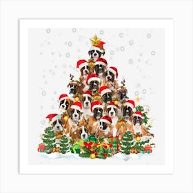 Boxer Dog Christmas Tree Santa Hat Pajama Ugly Sweater Art Print