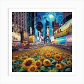 Van Gogh Painted A Sunflower Field In The Heart Of Times Square Art Print