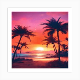 Sunset Palm Trees Art Print