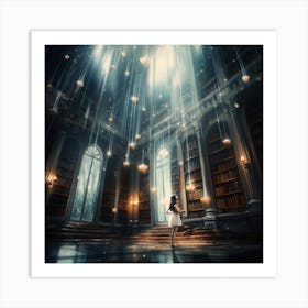 Girl In An Enchanted Library Art Print