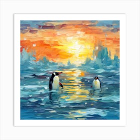 Penguins At Sunset 5 Art Print