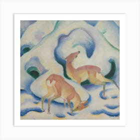 Deer In The Snow Ii, Franz Marc Art Print