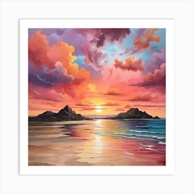 Sunset On The Beach \ Acrylic colours Art Print