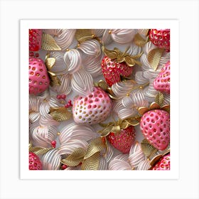 Pink Embroidery Strawberries Art Print