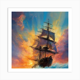 Sailing Ship At Sunset Art Print