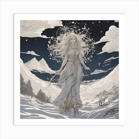 Scottish Goddess A'Chailleach Sprinkles Frost Monochromatic Art Print