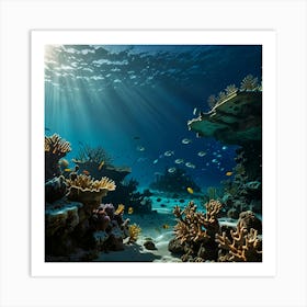 Default A Sunken Shipwreck On The Sandy Ocean Floor Surrounded 1 Art Print