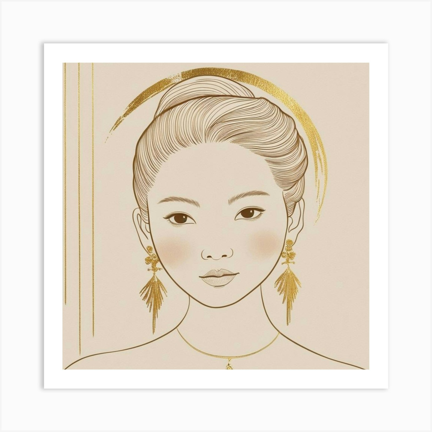 Asian Woman With Gold Earrings Art Print by Trudy Paula's Art