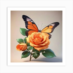 Butterfly And Roses 1 Art Print