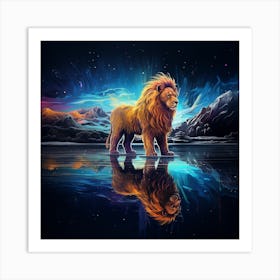 Lion In The Water Art Print