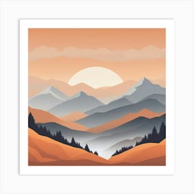 Misty mountains background in orange tone 60 Art Print