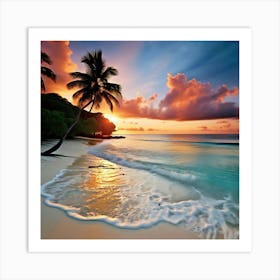 Tropical Beach Panorama Capturing The Gentle Embrace Of Pastel Porcelain Waves Kissed Art Print