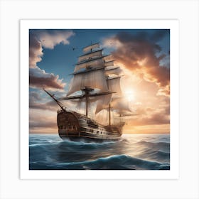 Sailing Ship In The Sea Art Print