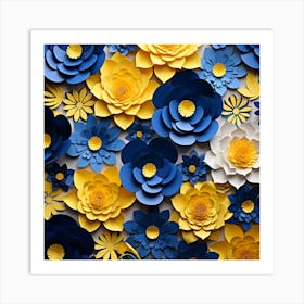 Blue And Yellow Paper Flowers 2 Art Print