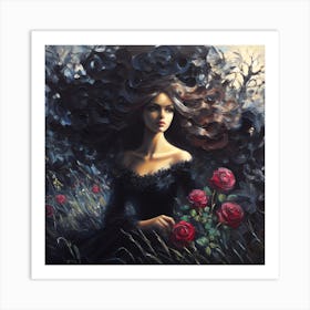 Girl With Roses Art Print