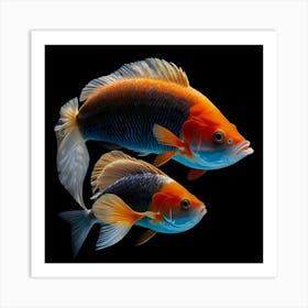 It's a pair of vibrant fish with striking orange, black, and white patterns Art Print