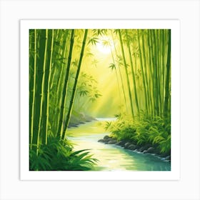 A Stream In A Bamboo Forest At Sun Rise Square Composition 271 Art Print
