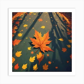 A Fallen Orange Maple Leaf In Focus, Surrounded By Other Leaves On The Ground Art Print