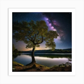 Lone Tree In The Night Sky Art Print