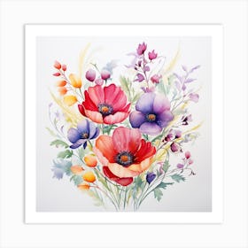 Colorful Watercolor Flowers 1 Art Print