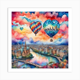 Hot Air Balloons Over A City Art Print