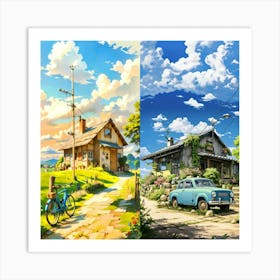 House And The Bike Art Print