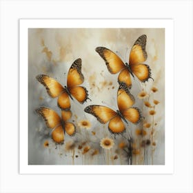 Butterflies On Daisies Art Print