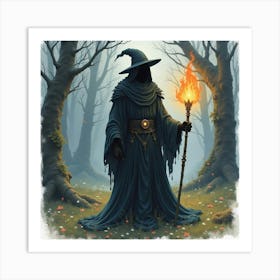 Black Magic Practitioner In A Mystical Watercolor Realm 1 Art Print