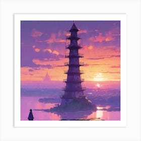 Lighthouse At Sunset Art Print