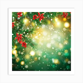 A Festive Greeting Card Photo Design Featuring A Sparkling Gold Framed Tree Branch Captured In Vivi Art Print