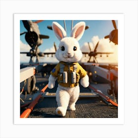 A Cute Fluffy Rabbit Pilot Walking On A Military A Art Print
