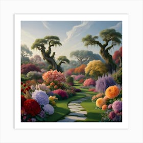 A Breathtakingly Detailed Ultra High Resolution Illustration Of A Beautiful Landscape Garden 3 Art Print