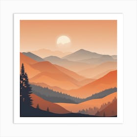 Misty mountains background in orange tone 115 Art Print