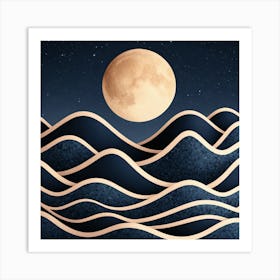 Moon And Waves 45 Art Print