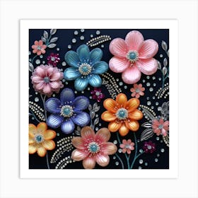 Flowers On A Black Background Art Print