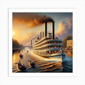 Steamboat Ride At Sunset Art Print